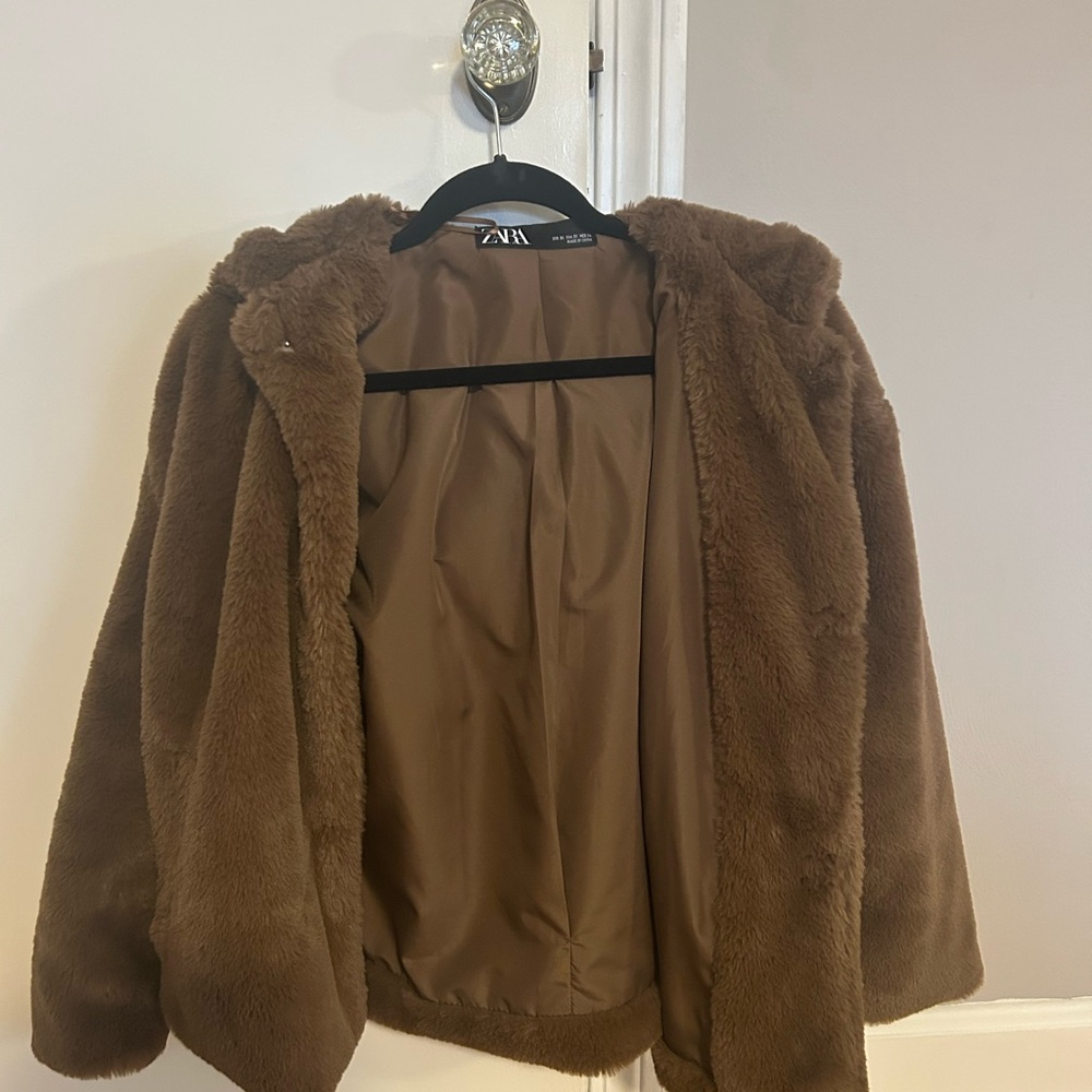 Zara XS Brown Faux Fur Jacket, Brand New Without Tags
